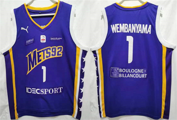 Men's Boulogne-Levallois Metropolitans 92 #1 Victor Wembanyama Purple Stitched Jersey